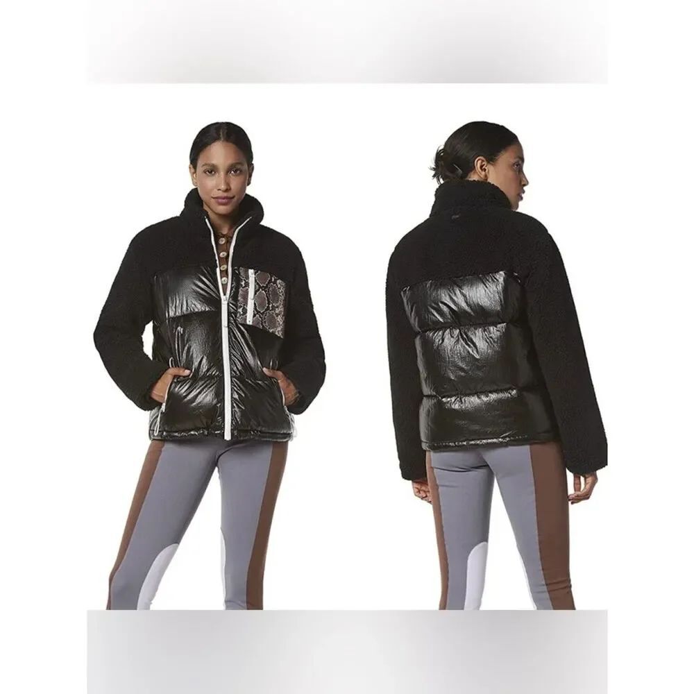 NWT Marc New York Performance Puffer Jacket Black Faux Shearling Quilted Panel S